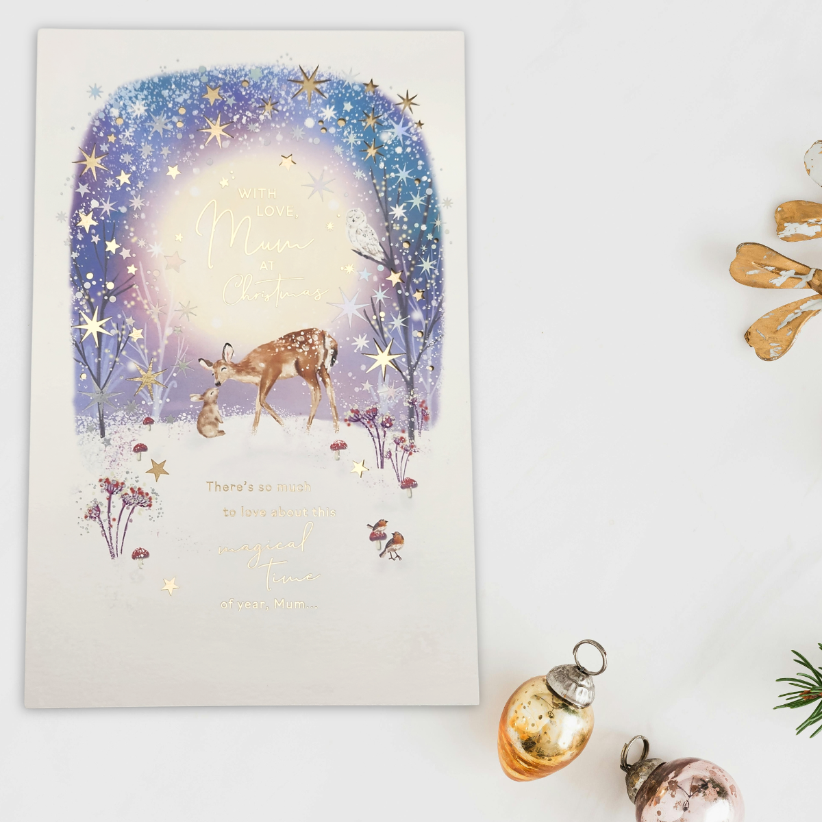 Mum Large Christmas Card - Holographic Deer