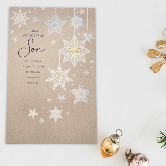 Son Large Christmas Card - Holographic Stars