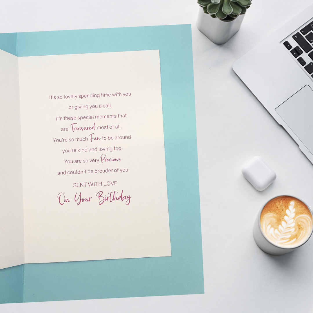 Granddaughter Birthday Card - Present & Balloons