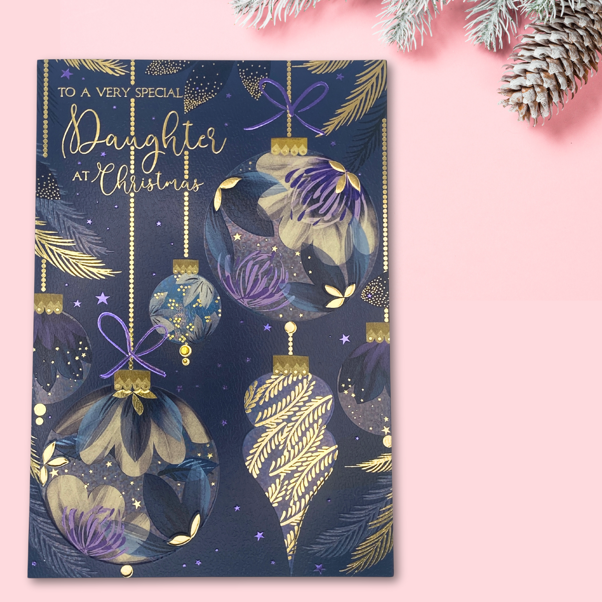 Daughter Christmas Card - Floral Baubles