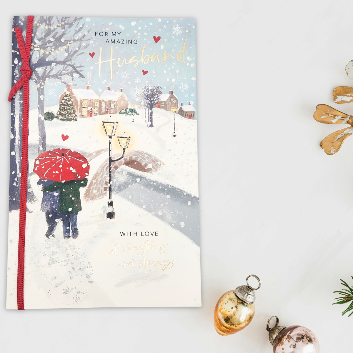 Husband Large Christmas Card - Watermark Couple Stroll