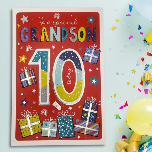 Grandson 10th Birthday Card - Wonderful WIshes Gifts