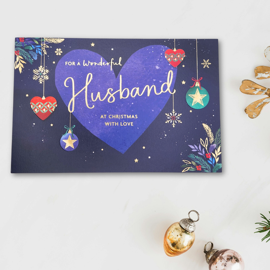 Husband Christmas Card - Landscape Baubles