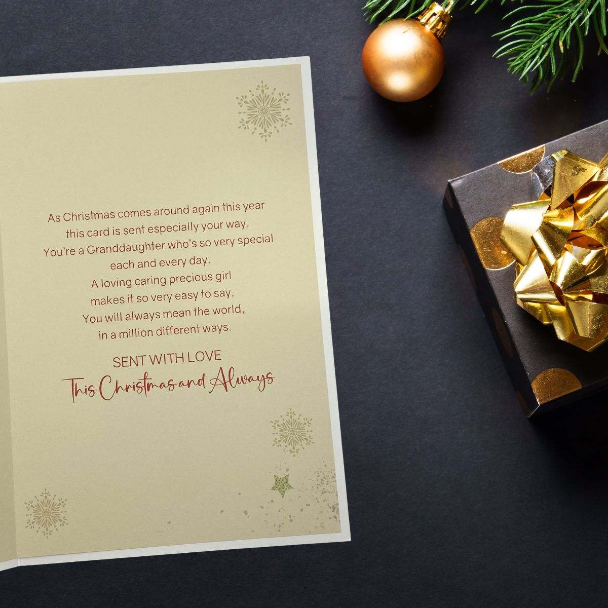 Granddaughter Christmas Card - Baubles & Roses