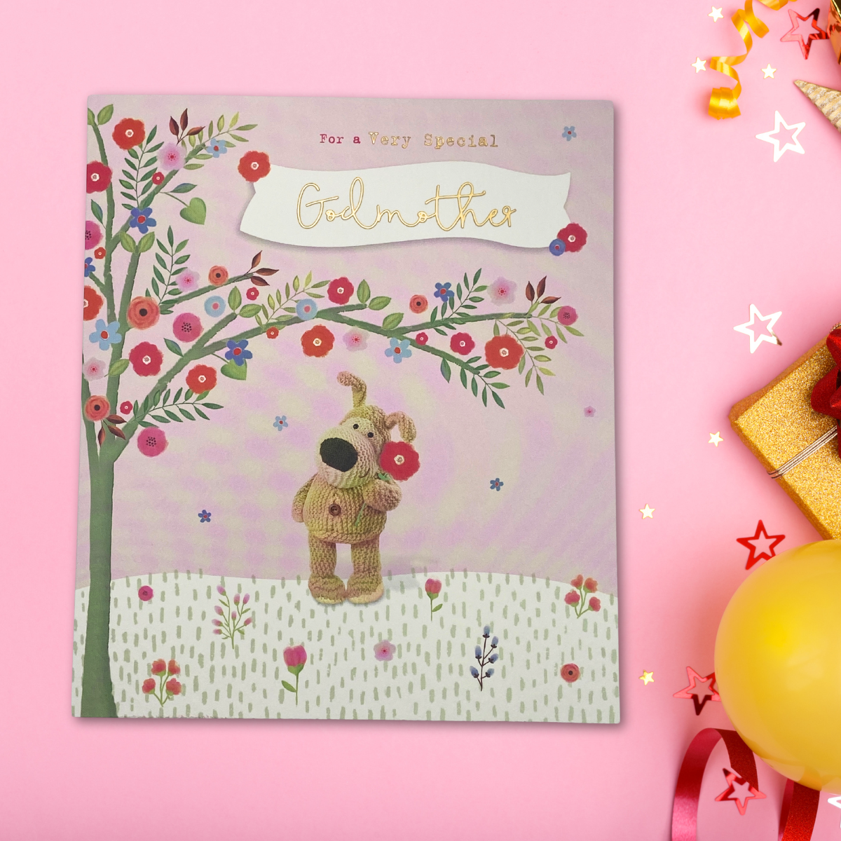 Godmother Birthday Card - Boofle Bear & Flowers