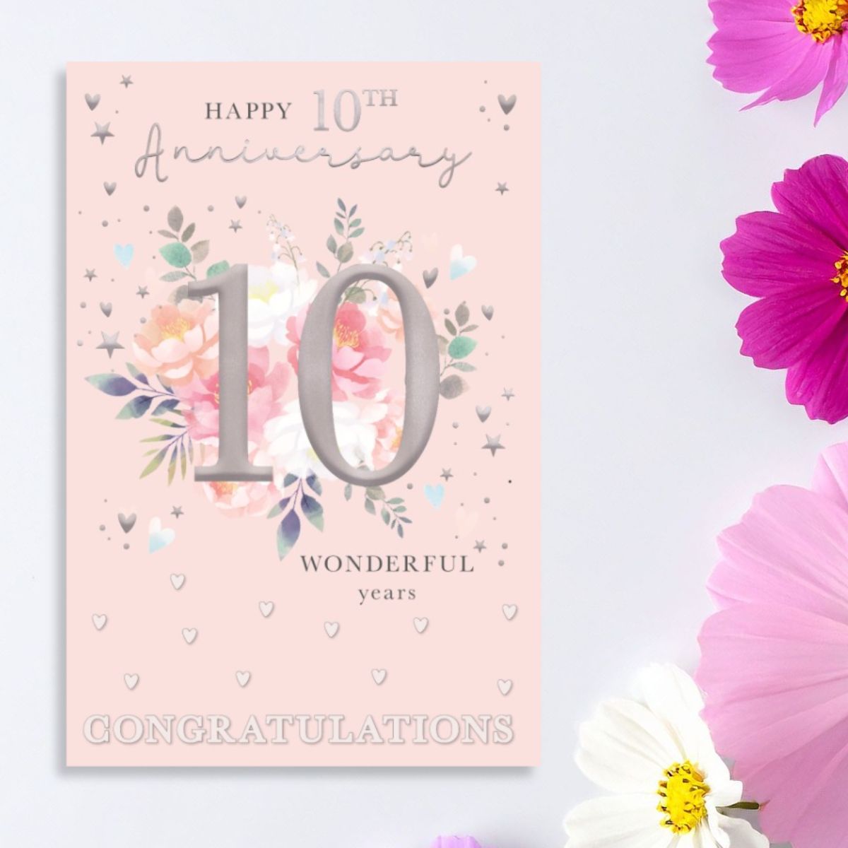 Happy 10th Wedding Anniversary Card - 10 Wonderful Years