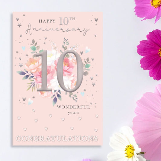 Happy 10th Wedding Anniversary Card - 10 Wonderful Years