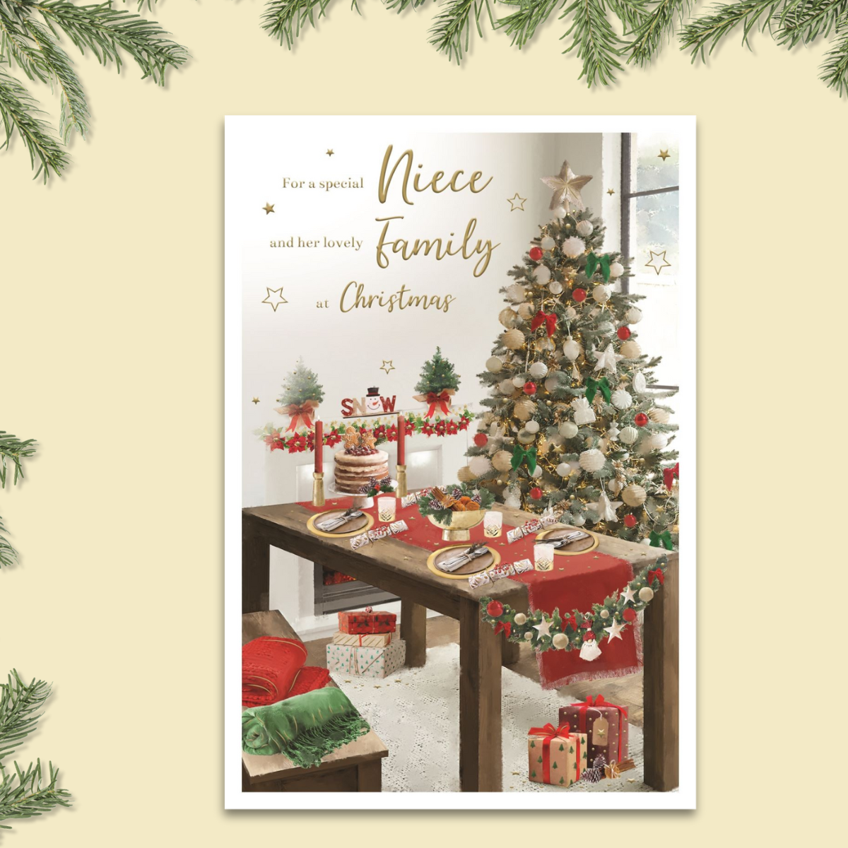 Niece & Family Christmas Card - Essence Festive Table Scene