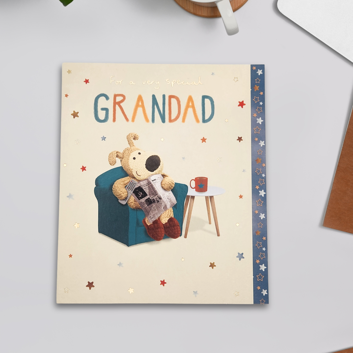 Grandad Birthday Card - Boofle Bear Newspaper & Tea