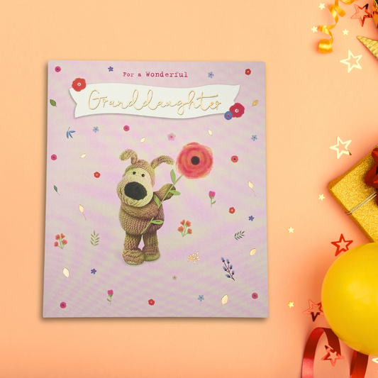 Granddaughter Birthday Card - Boofle Bear & Flower