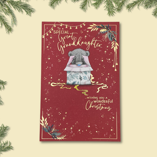 Great Granddaughter Christmas Card - Me To You Teddy Peeking