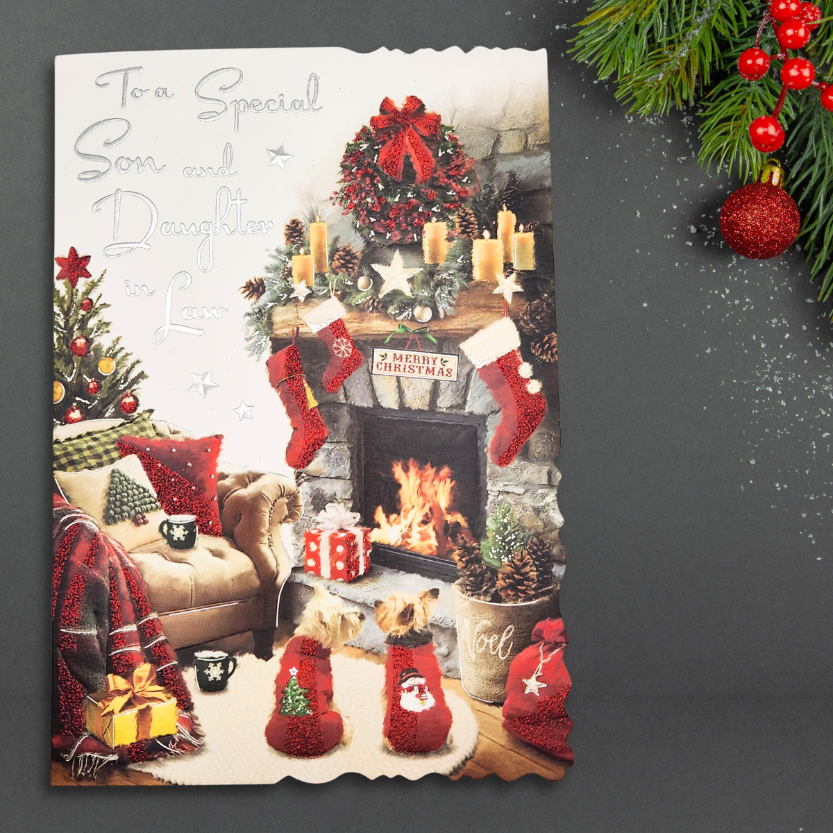 Son & Daughter-In-Law Christmas Card - Velvet Roaring Fire