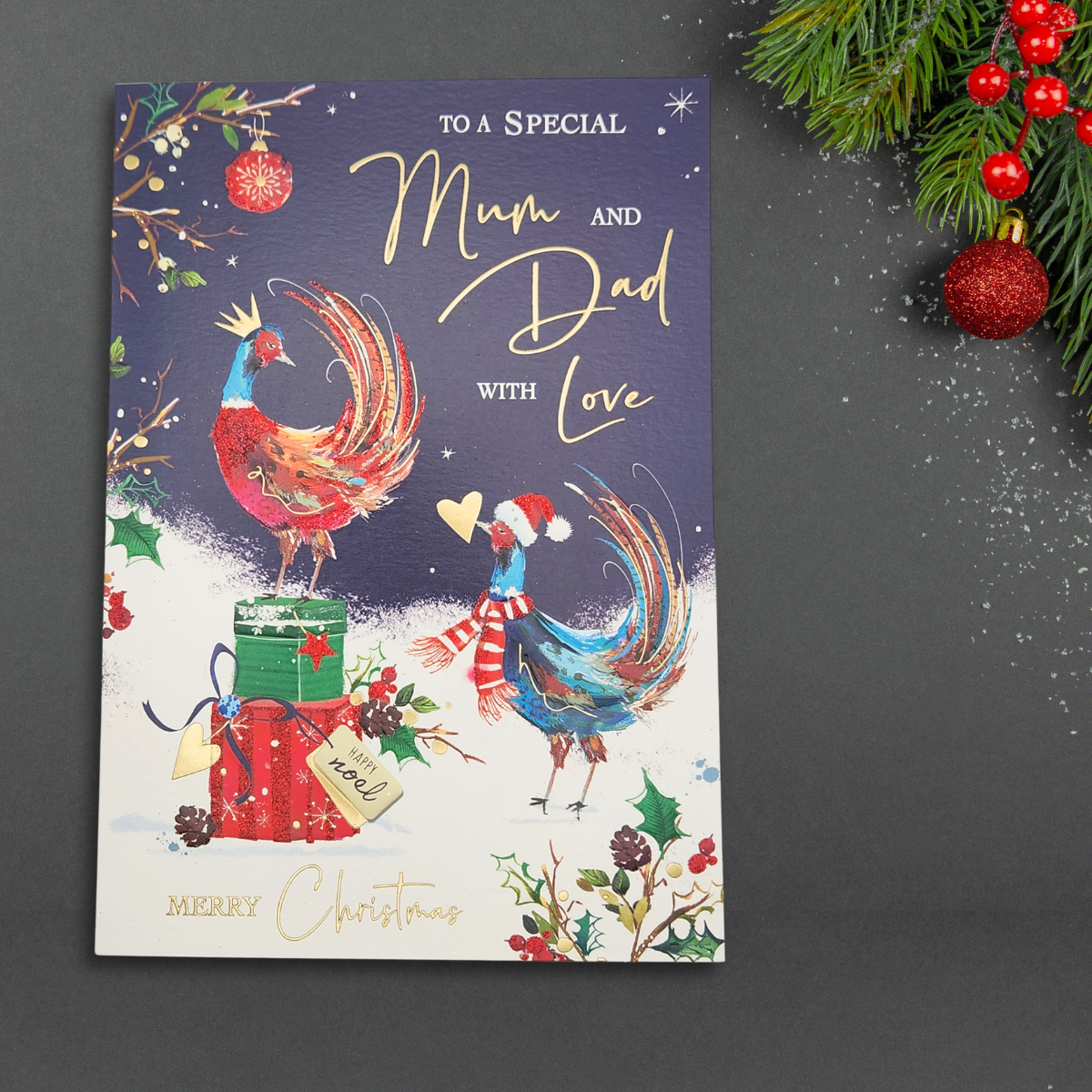 Mum & Dad Christmas Card - Festive Pheasants