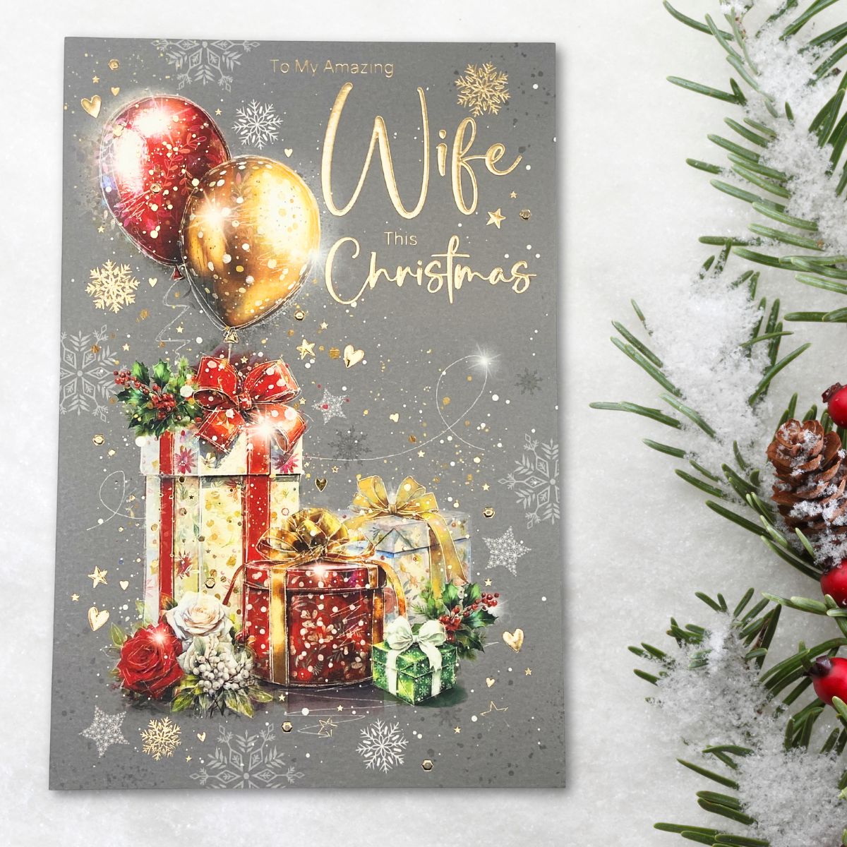 Wife Christmas Card - Presents & Bows