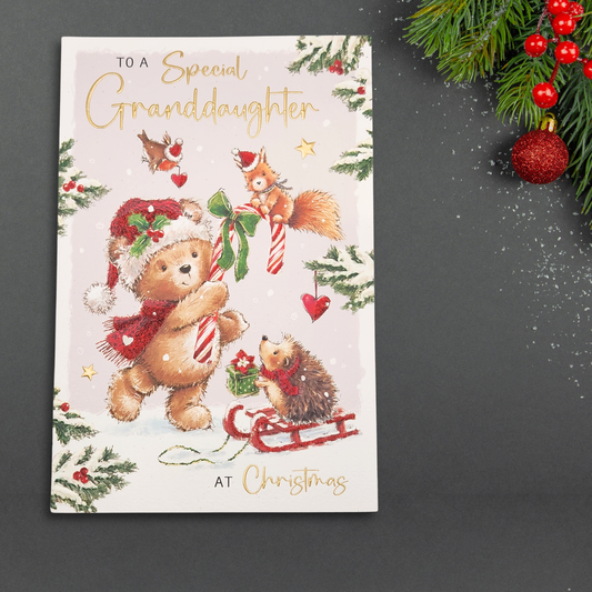 Granddaughter Christmas Card - Woodi Bear