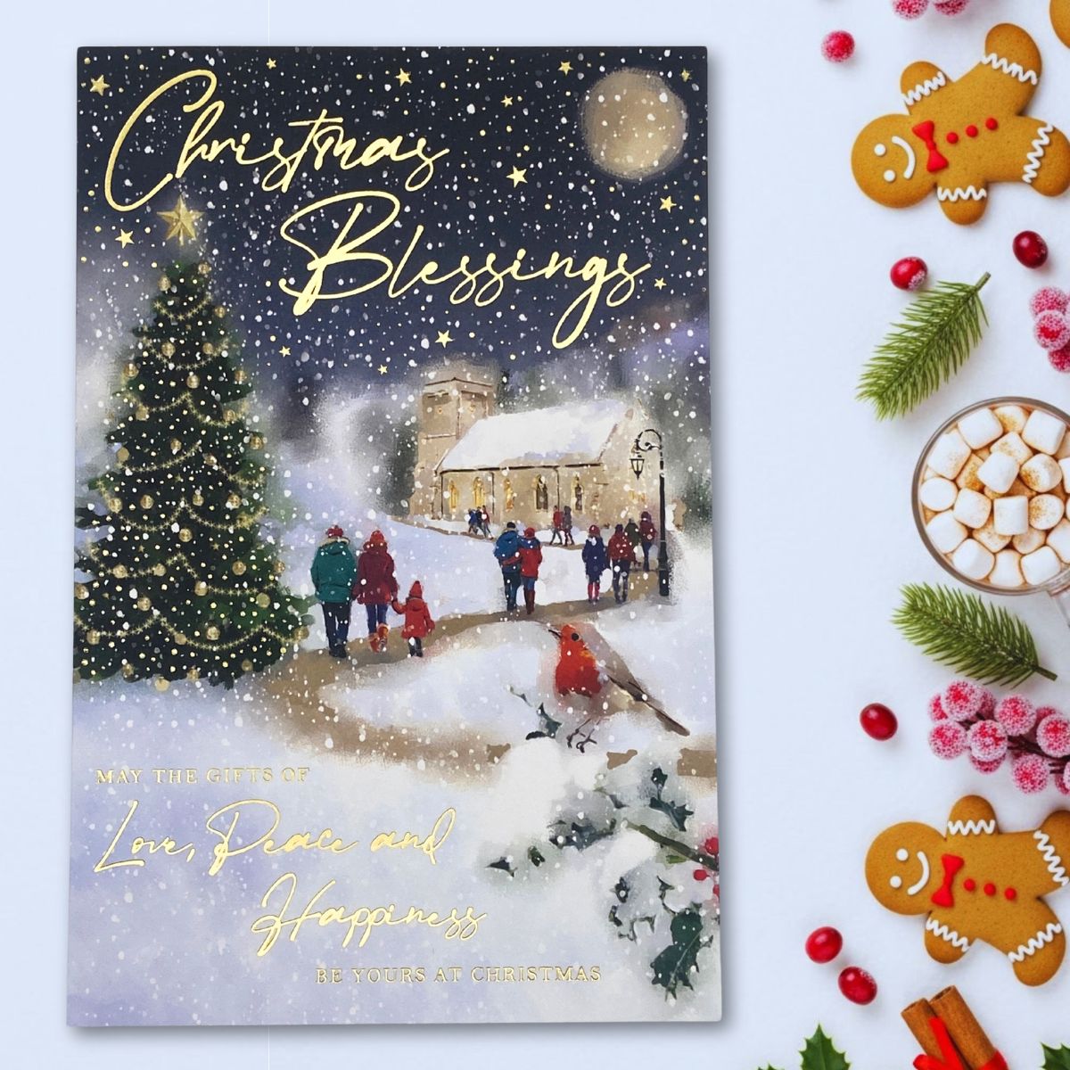 Christmas Blessings Christmas Card - Snowy Church Walk