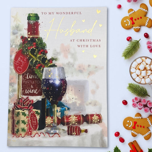 Husband Christmas Card - Mistletoe & Wine