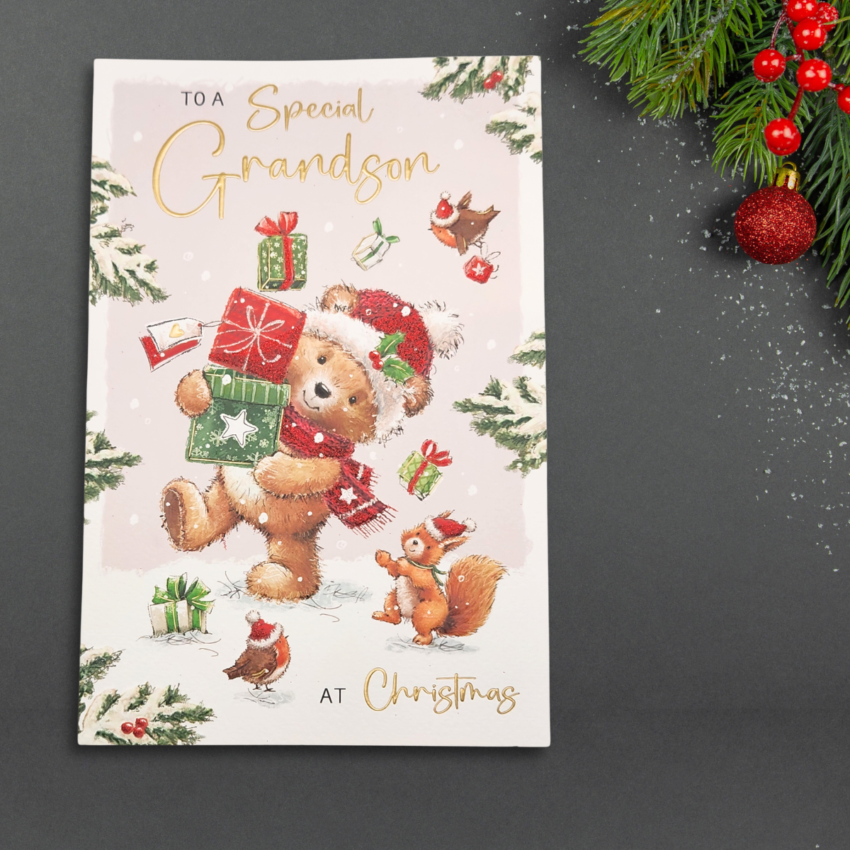 Grandson Christmas Card - Woodi Bear