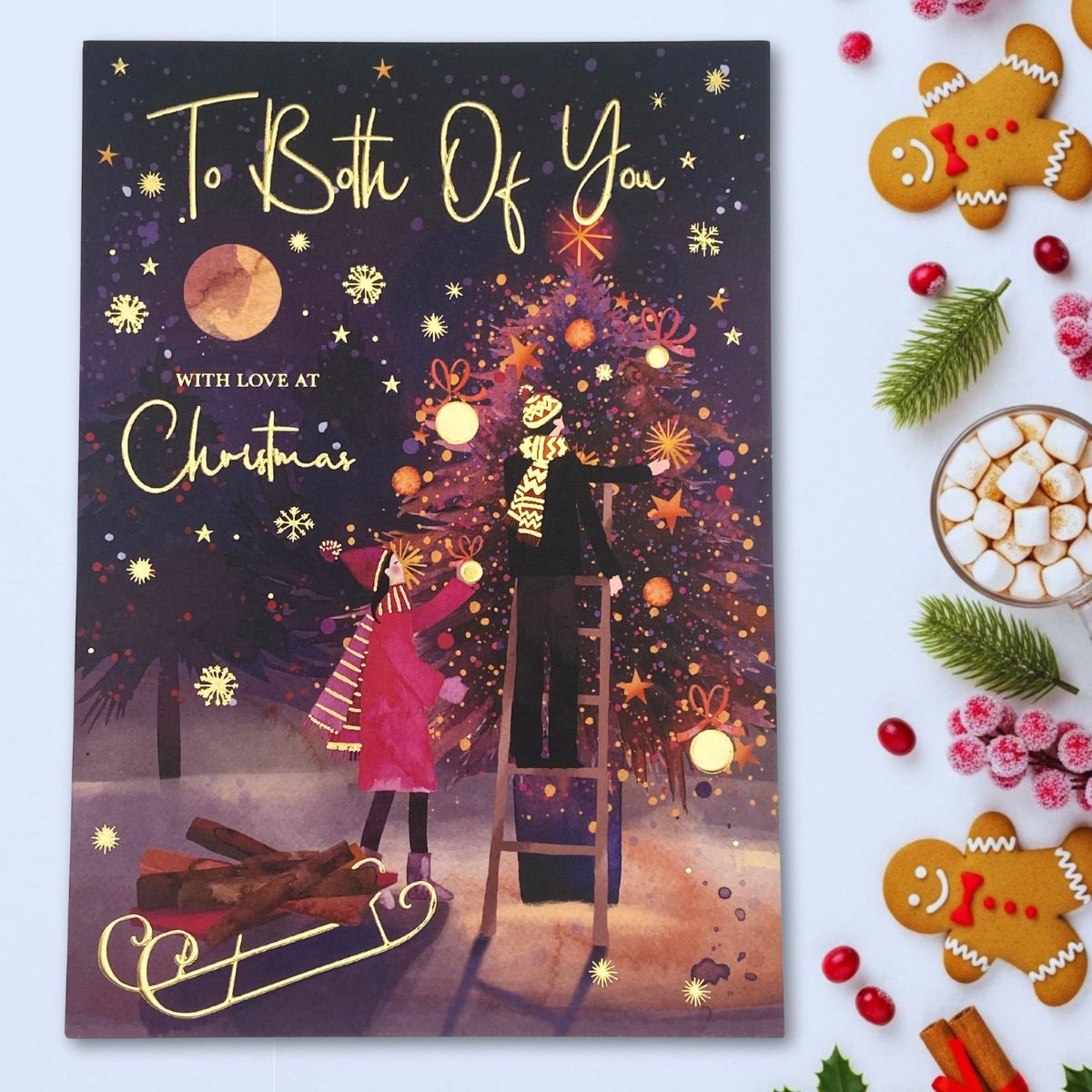 Both Of You Christmas Card - Purple Tree Decorating