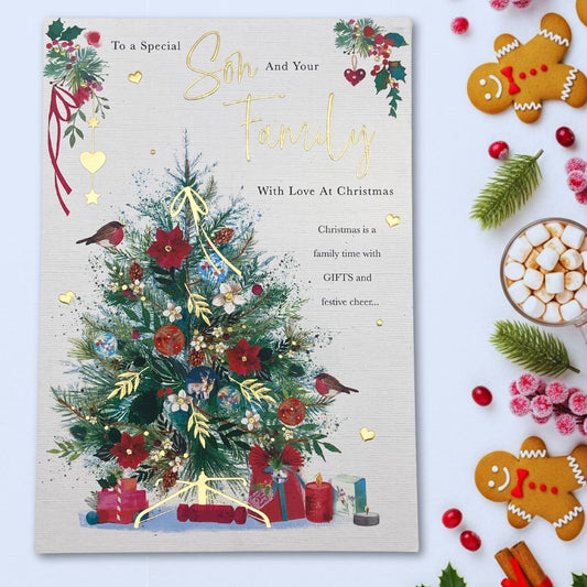 Son & Family Christmas Card - Robin Festive Tree