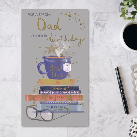 Dad Birthday Card - Tea & Books