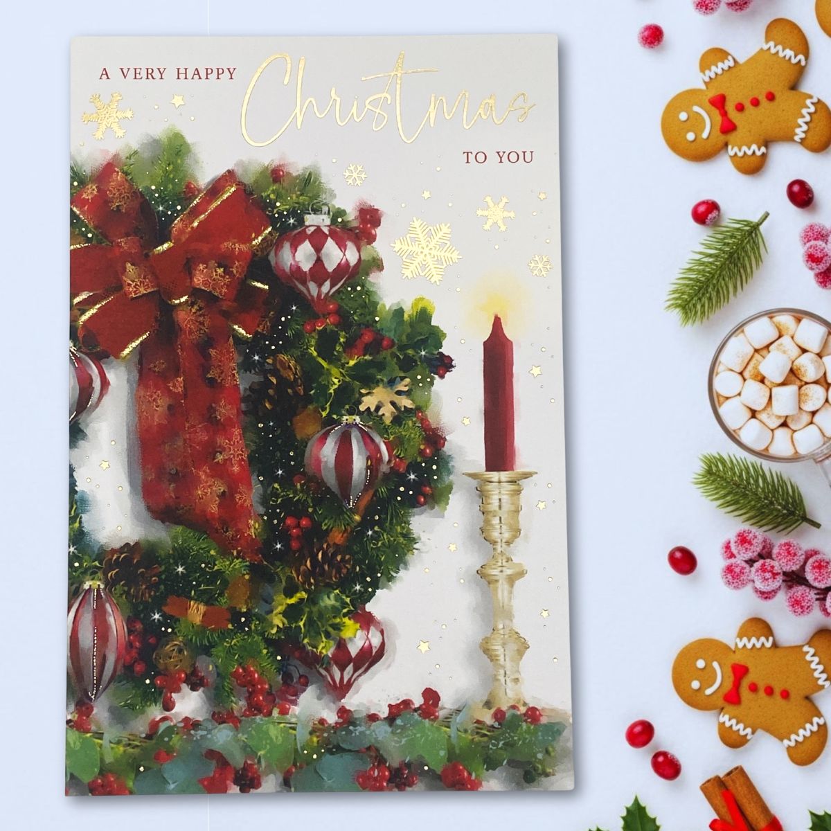 General Christmas Card - Wreath & Candlestick