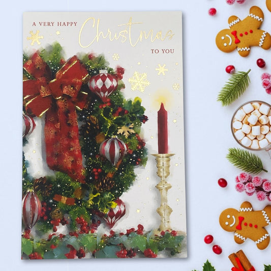 General Christmas Card - Wreath & Candlestick