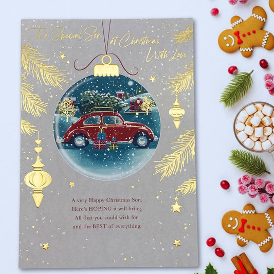 Son Christmas Card - Red Car Bauble