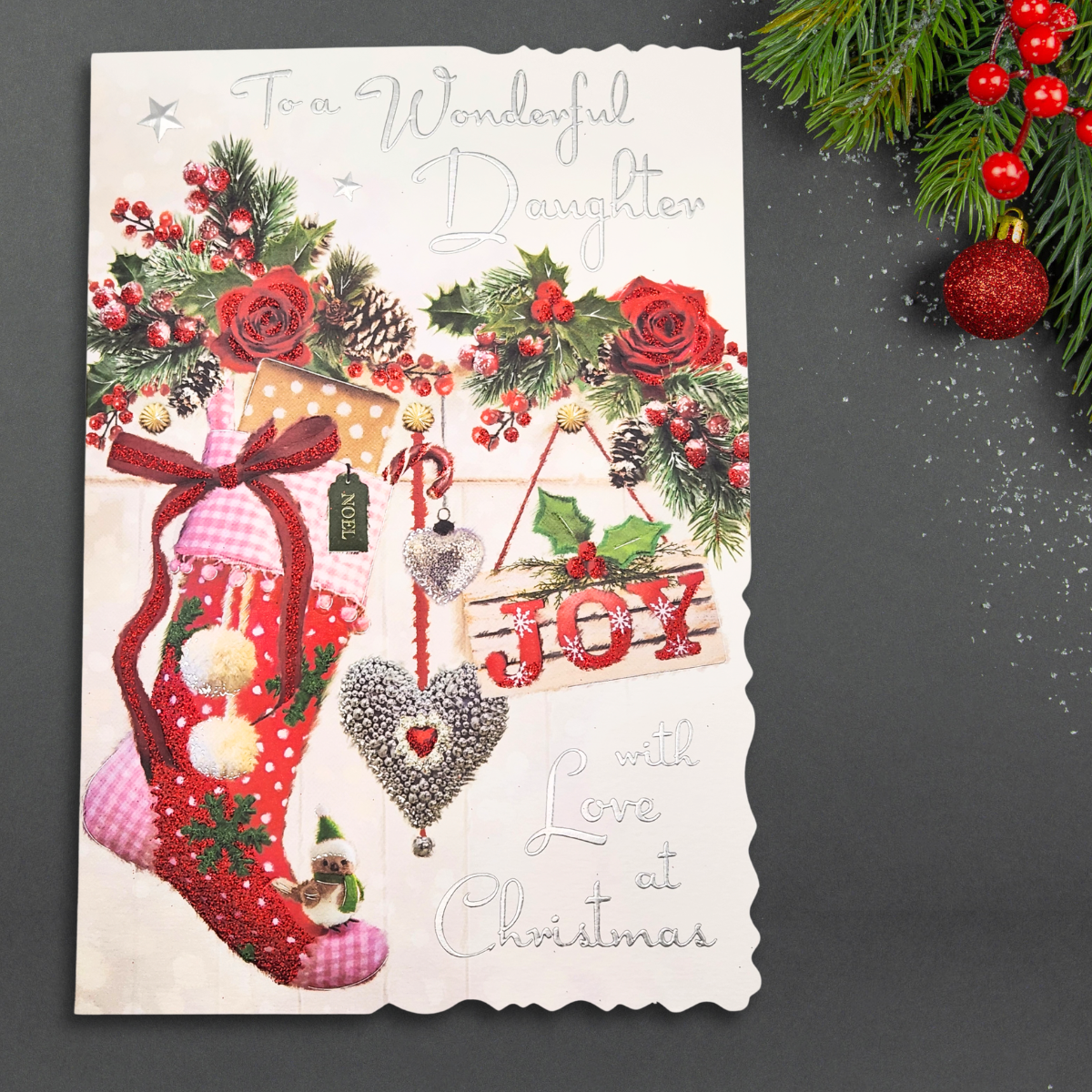 Daughter Christmas Card - Velvet Stocking
