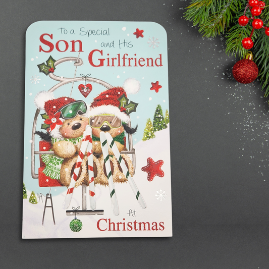Son & Girlfriend Christmas Card - Fudge & Friends Ski Lift