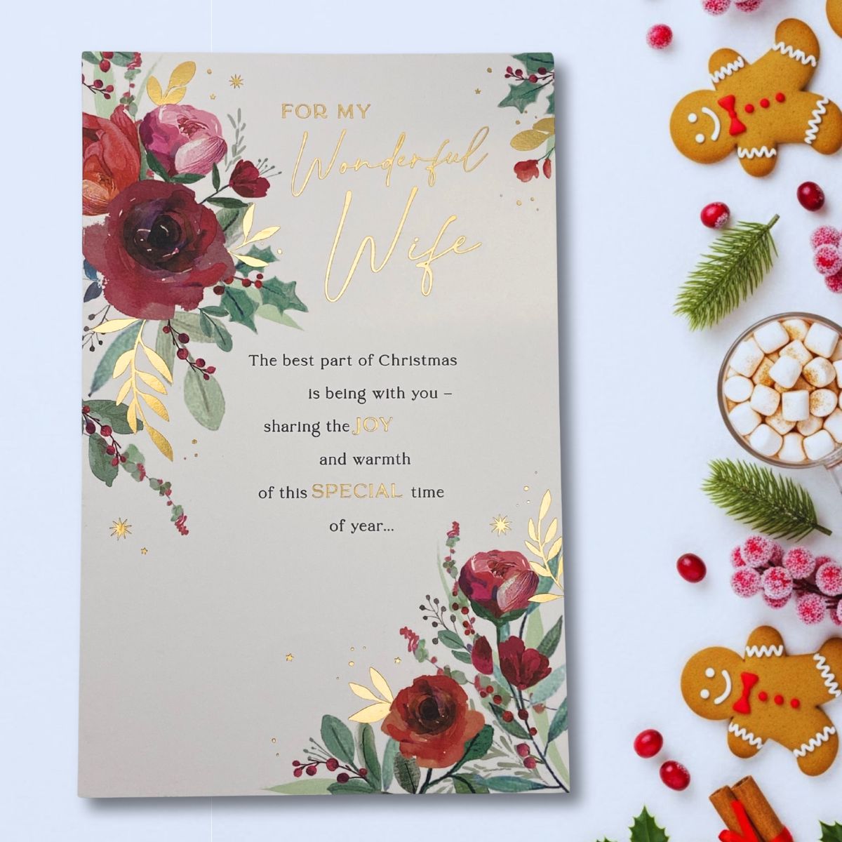 Wife Christmas Card - Floral Border