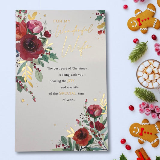 Wife Christmas Card - Floral Border