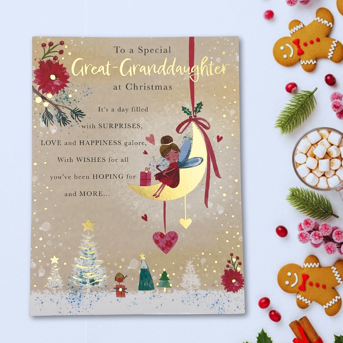 Great Granddaughter Christmas Card - Girl On Moon