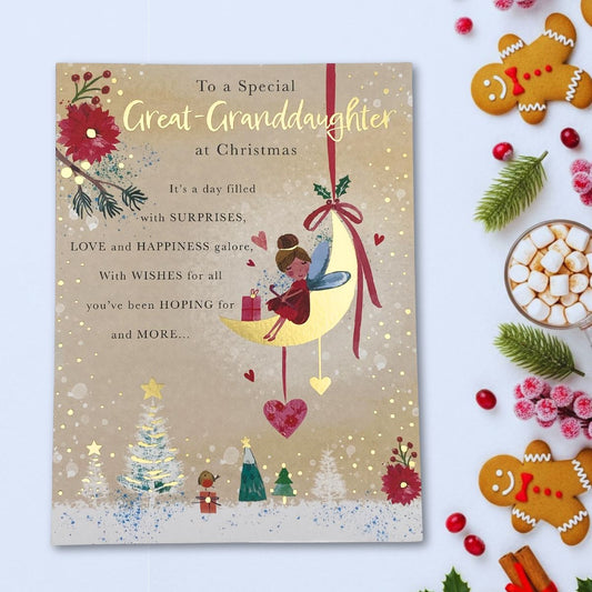Great Granddaughter Christmas Card - Girl On Moon