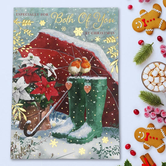 Both Of You Christmas Card - Robin In Wellies