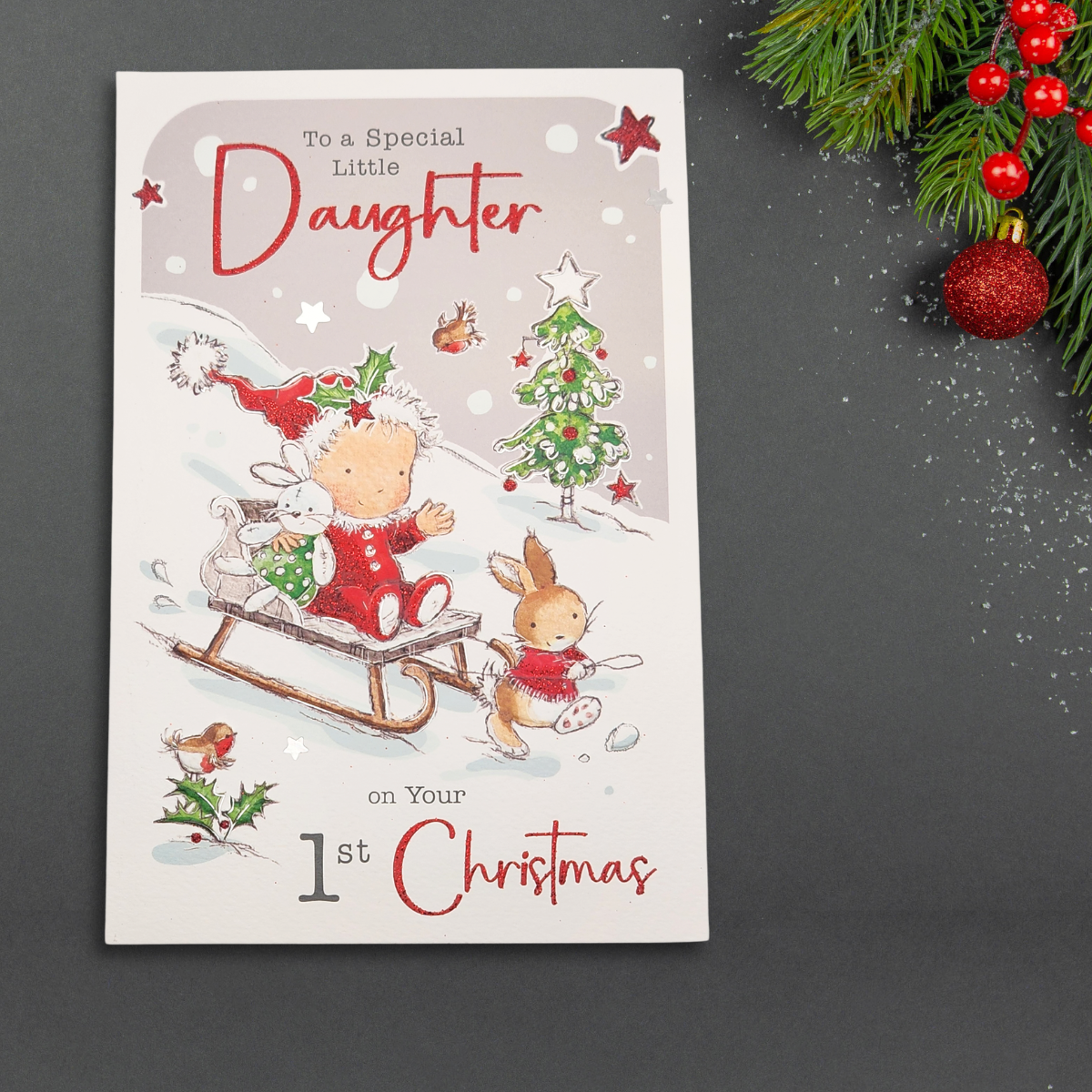 Daughter 1st Christmas Card - Poppets