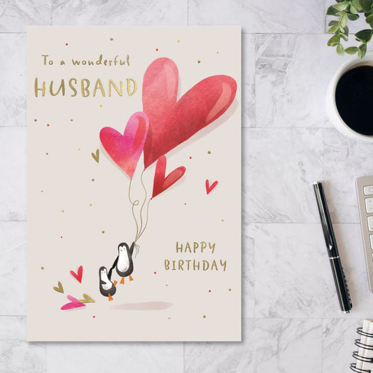 Husband Birthday Card - Big World Little Things Penguins