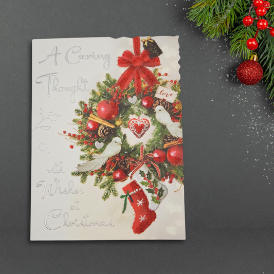 Caring Thoughts Christmas Card - Velvet Dove Wreath