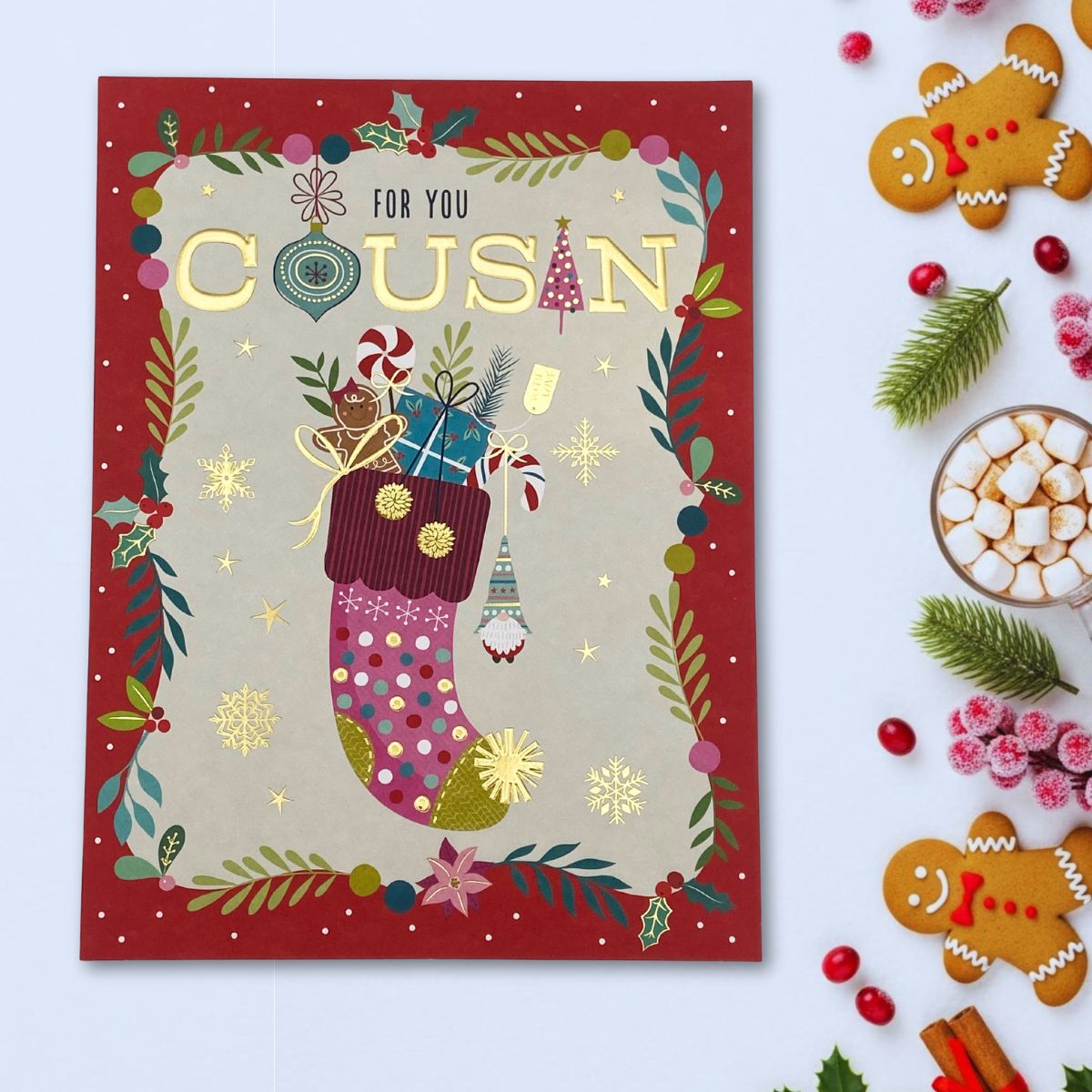 Cousin Christmas Card - Stocking