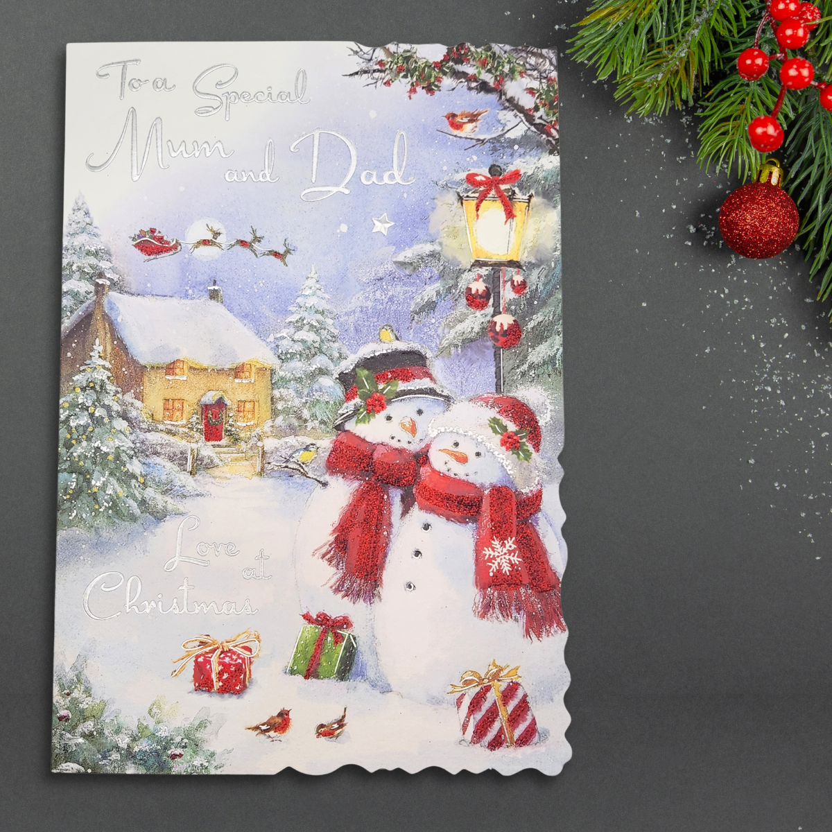 Mum & Dad Christmas Card - Velvet Snow Couple
