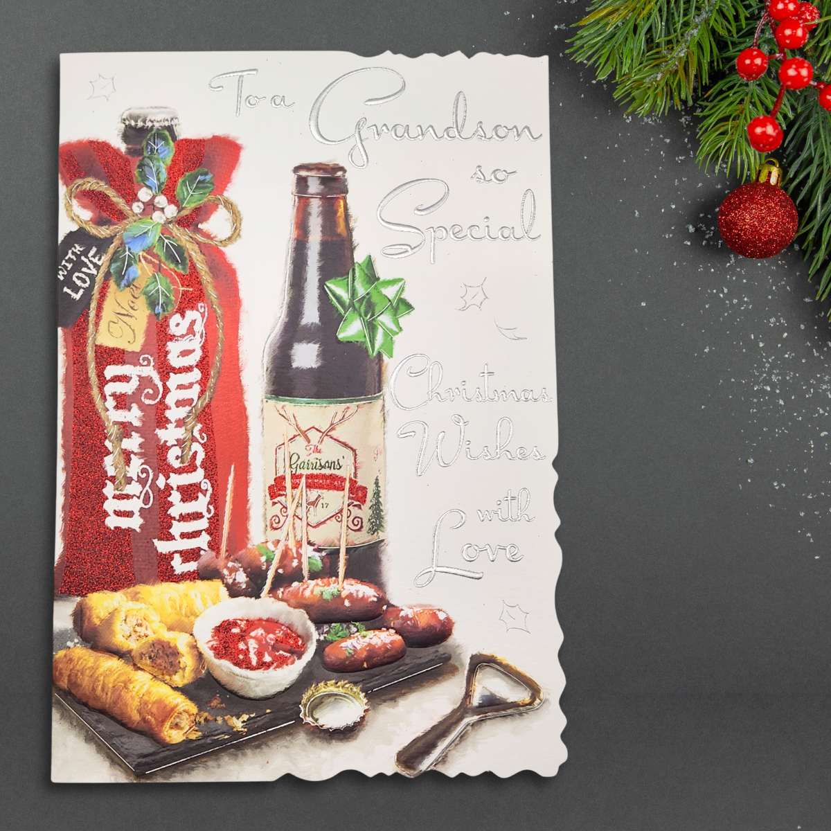 Grandson Christmas Card - Velvet Beer & Nibbles