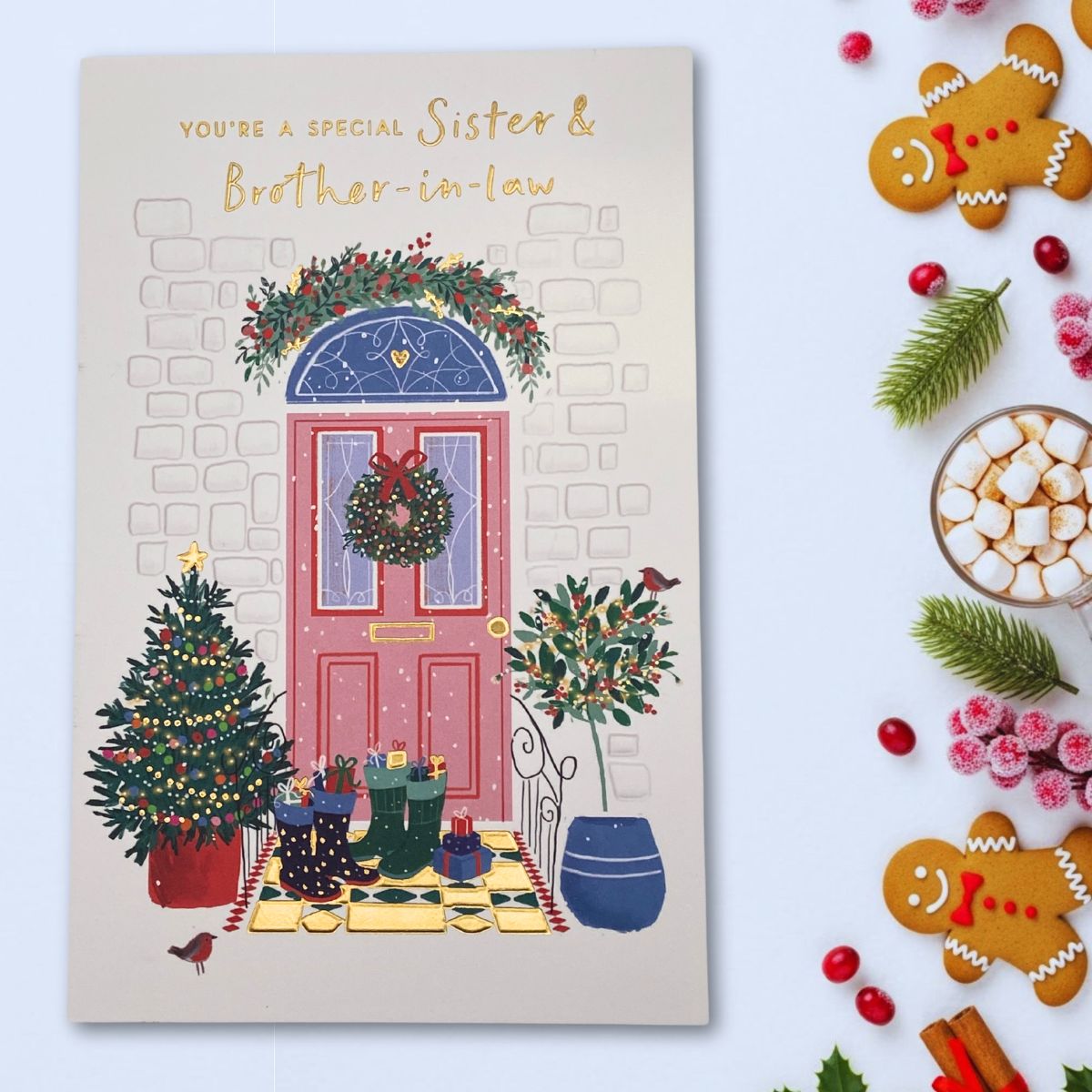 Sister & Brother-In-Law Christmas Card - Boots At The Door