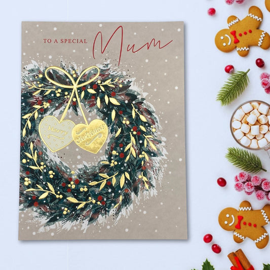 Mum Christmas Card - Heart Wreath