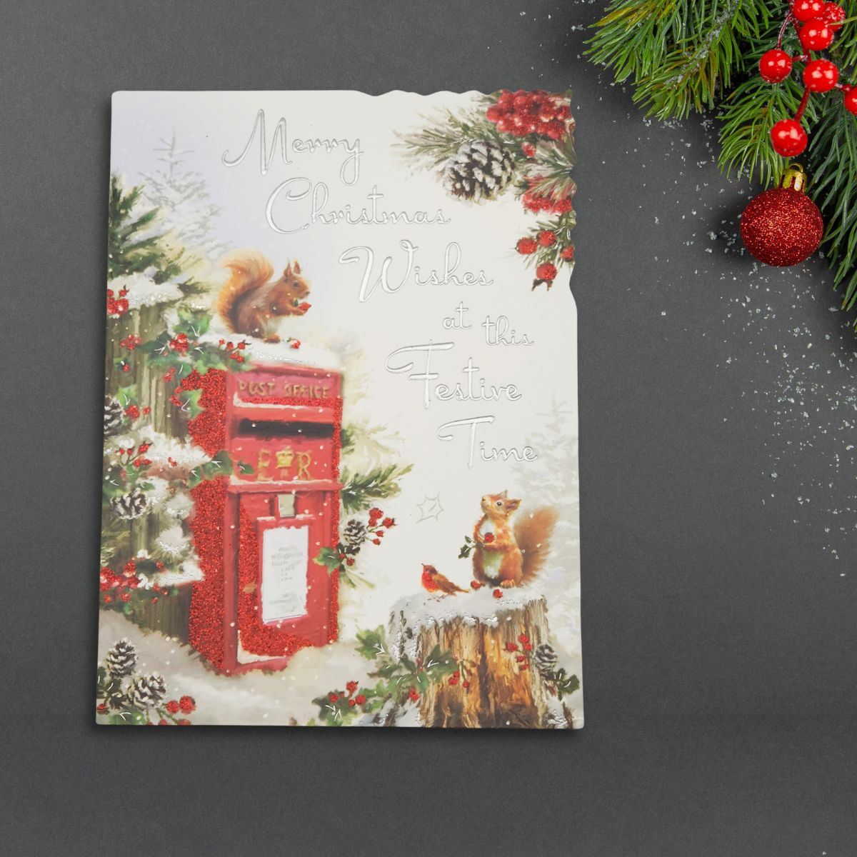 Open Christmas Card - Velvet Squirrels & Postbox