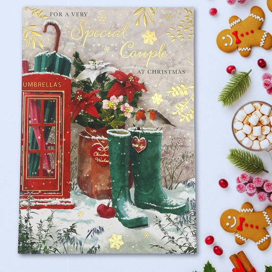 Special Couple Christmas Card - Umbrella and Wellies