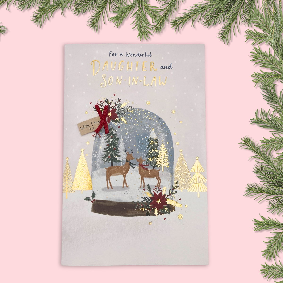 Daughter & Son-In-Law Christmas Card - Deer Snowglobe