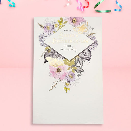 Sister & Brother-In-Law Wedding Anniversary Card - Floral Diamond Butterflies