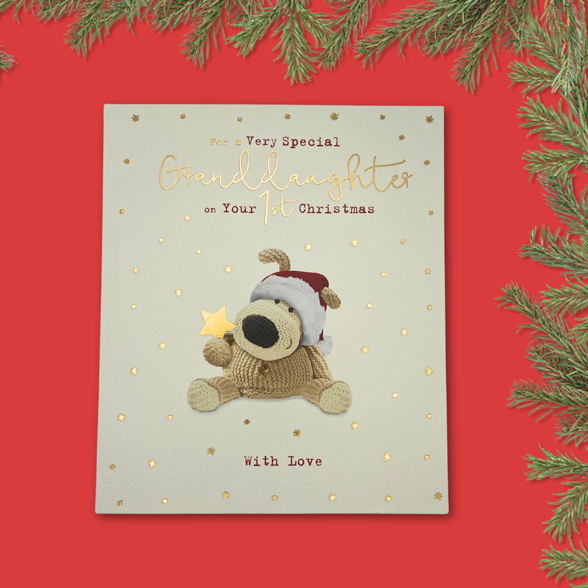 Granddaughter 1st Christmas Card - Boofle Bear Gold Star