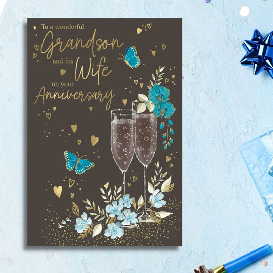 Grandson & Wife Anniversary Card - Moonstone Flutes
