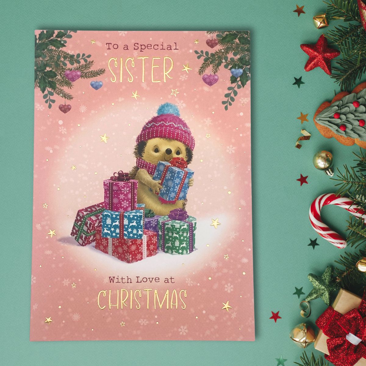 Sister Christmas Card - Hartley Hedgehog